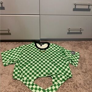 Louis Vuitton Green and White Checkered Top